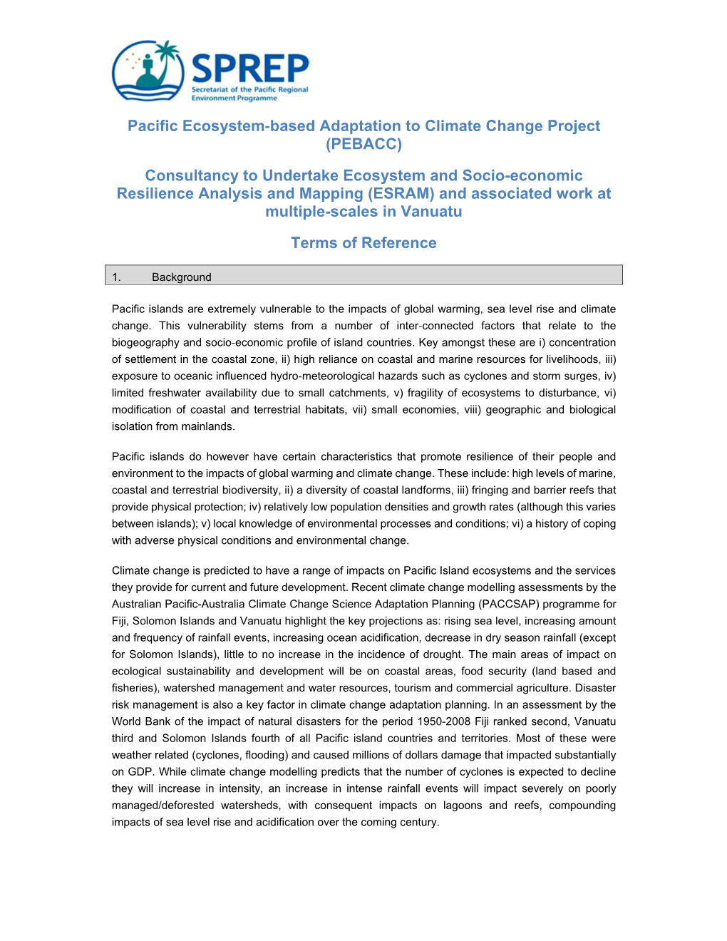 Pacific Ecosystem‐Based Adaptation to Climate Change Project (PEBACC)