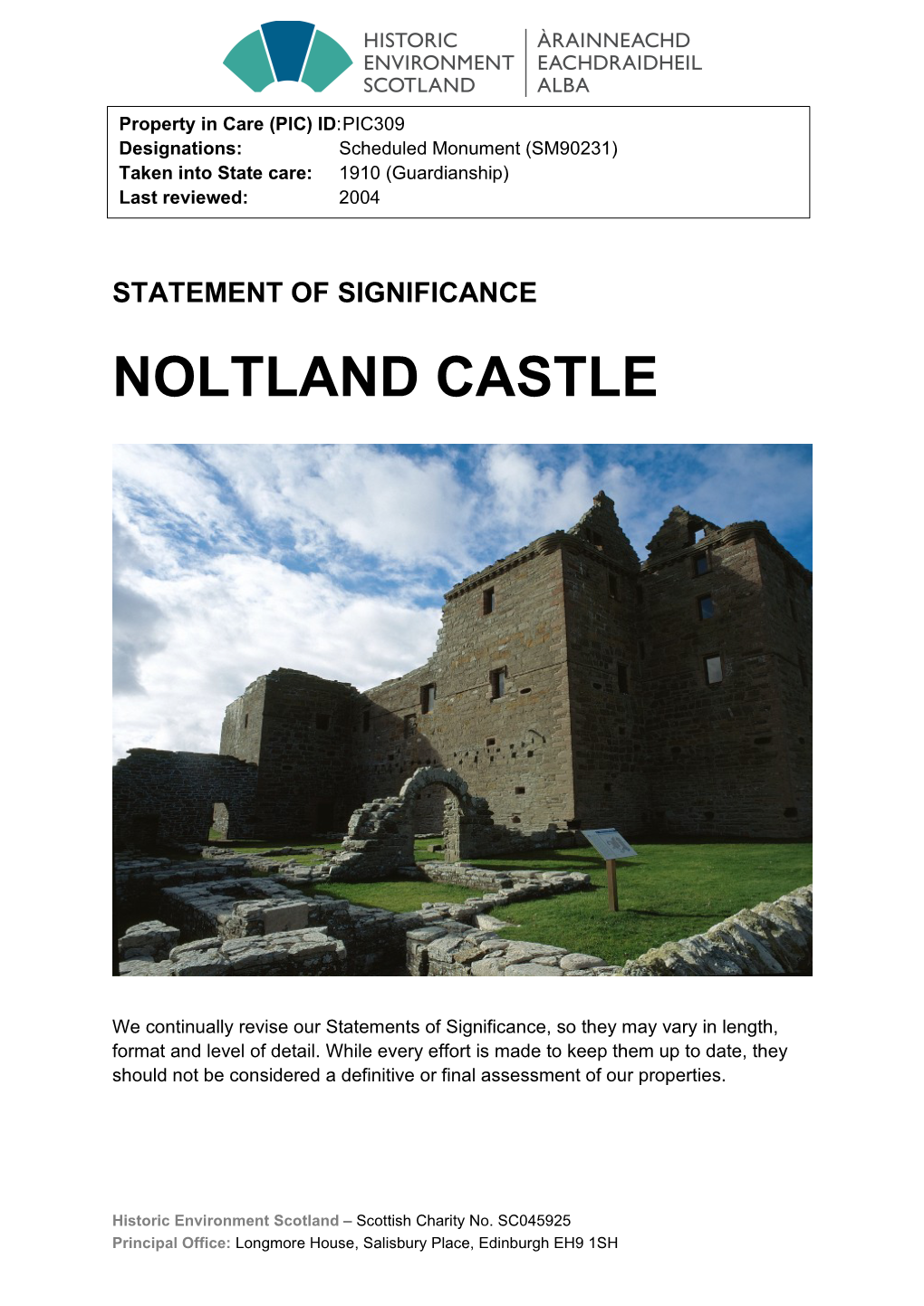 Noltland Castle Statement of Significance