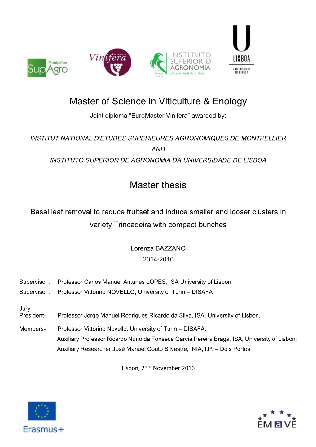 Master of Science in Viticulture & Enology Master Thesis