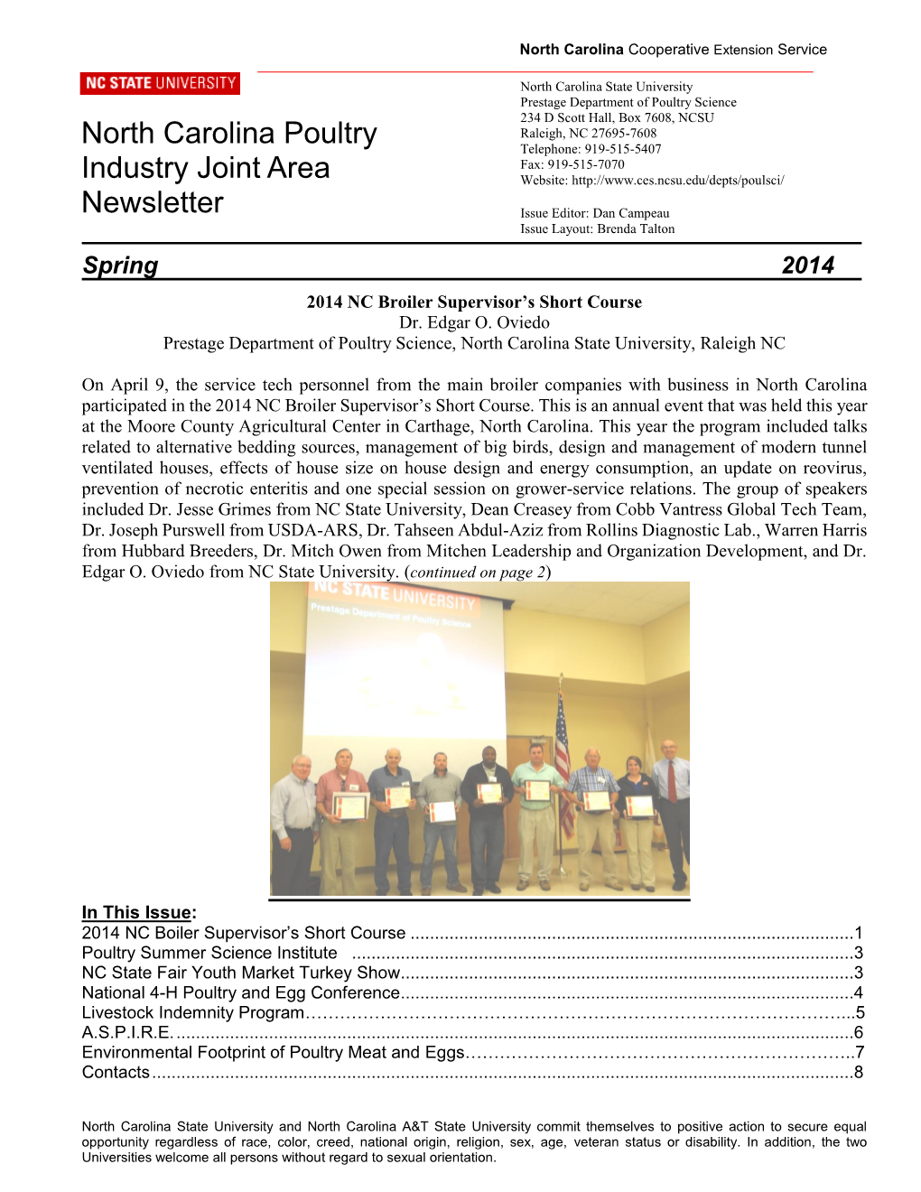 North Carolina Poultry Industry Joint Area Newsletter