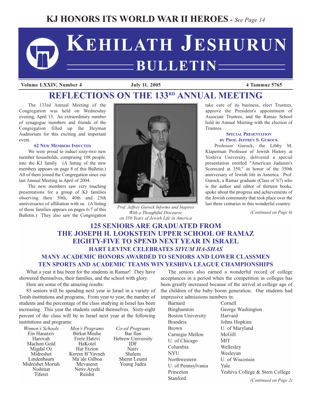 Kehilath Jeshurun Bulletin