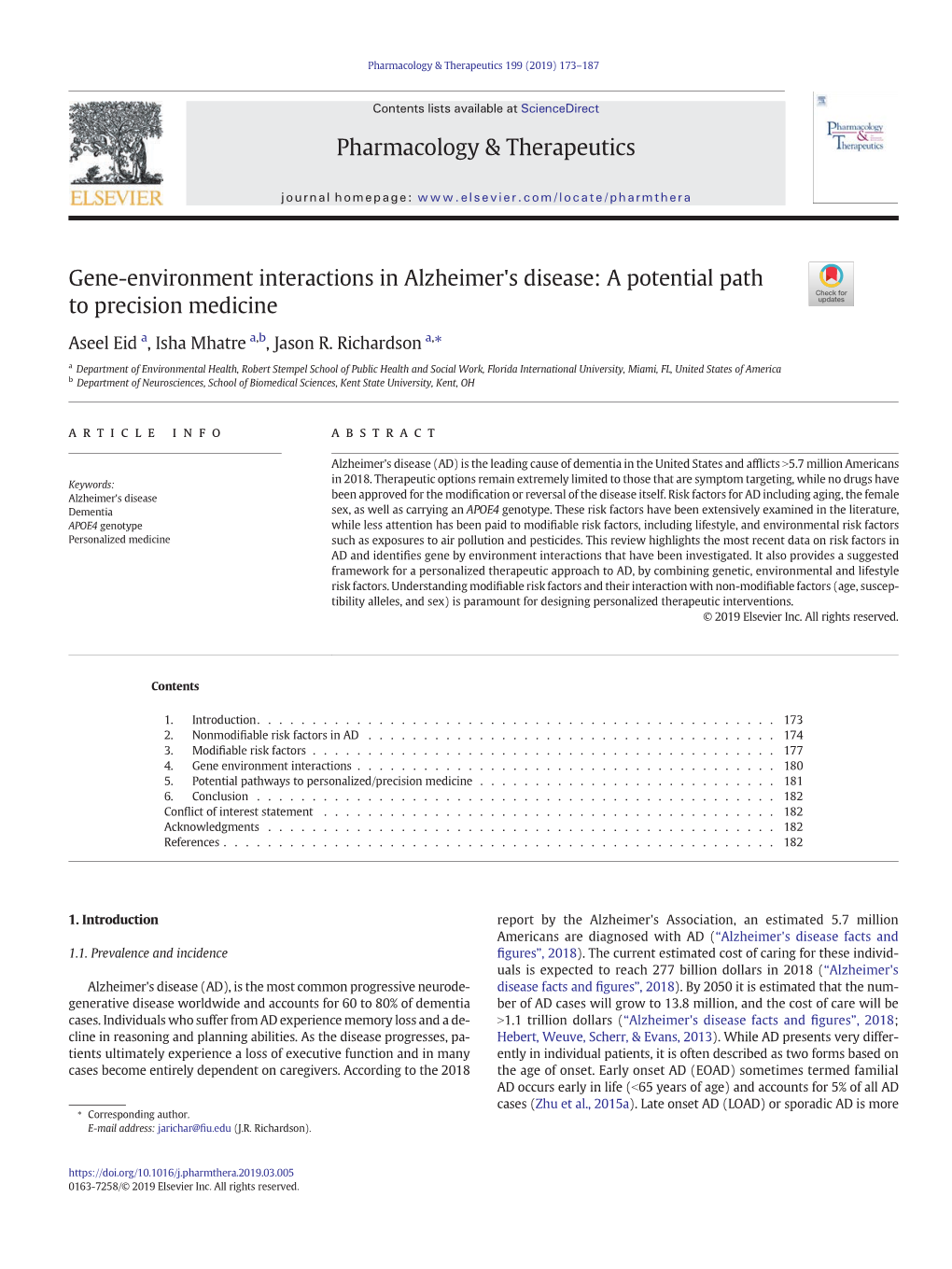 Gene-Environment Interactions in Alzheimer's Disease: a Potential Path to Precision Medicine