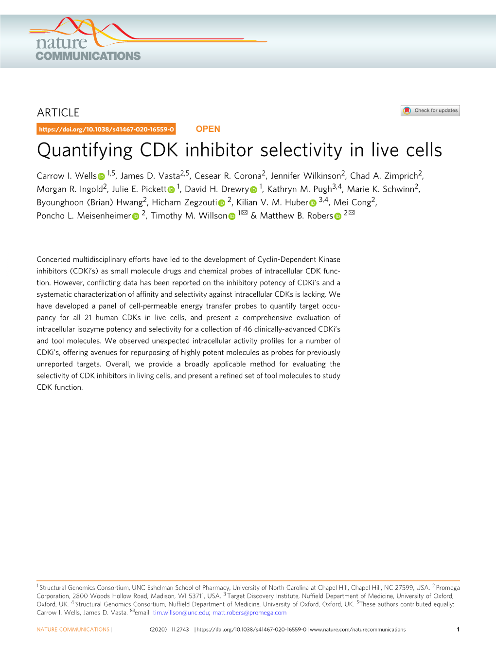 Quantifying CDK Inhibitor Selectivity in Live Cells