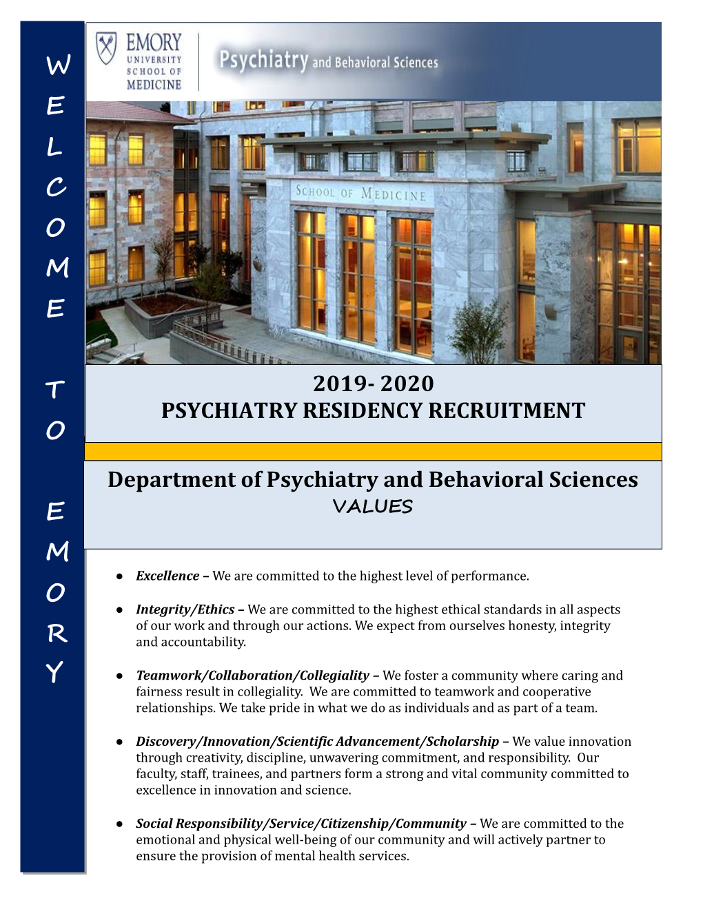 2019- 2020 Psychiatry Residency Recruitment