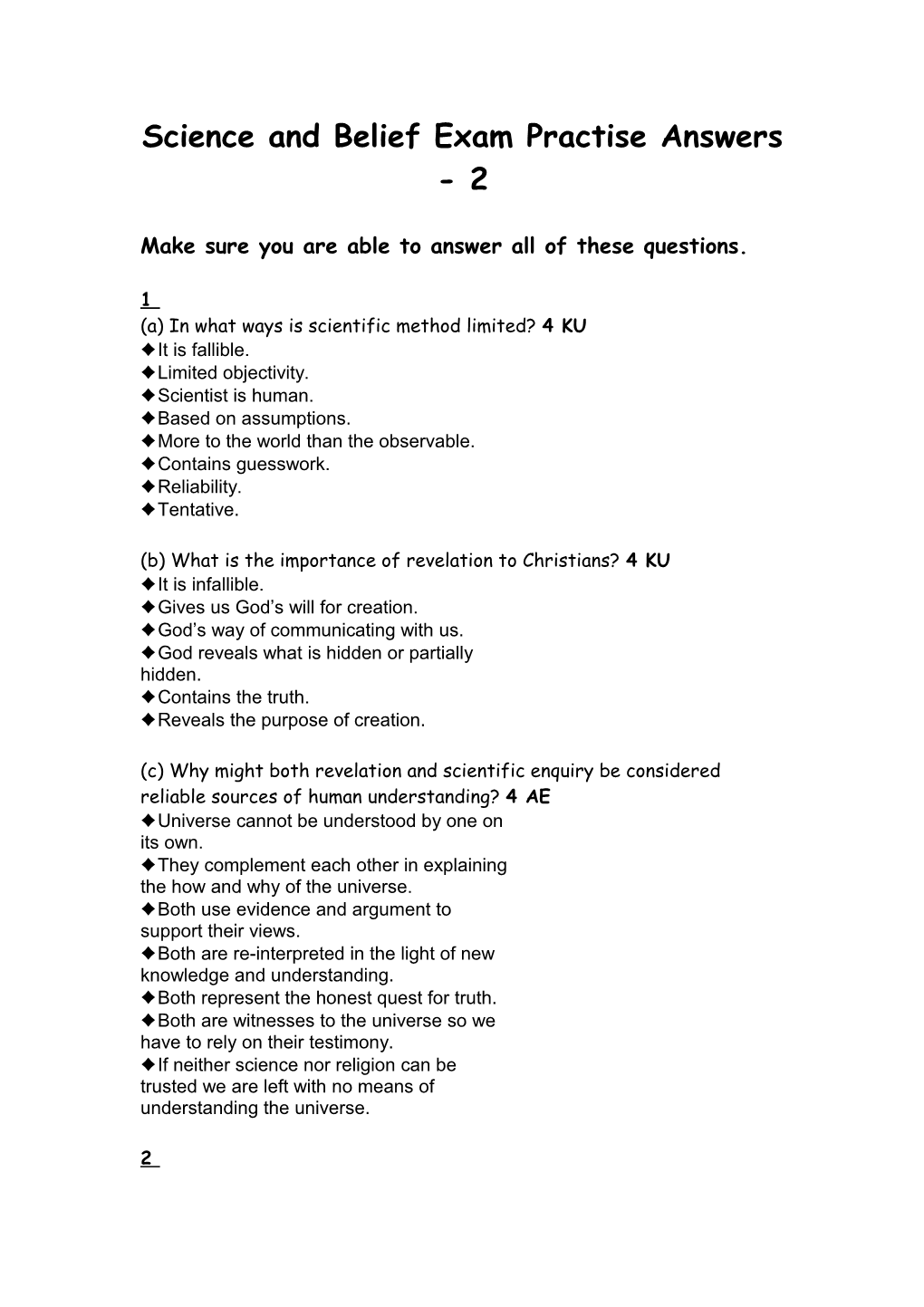 Christian Theology Exam Practise Questions - 1