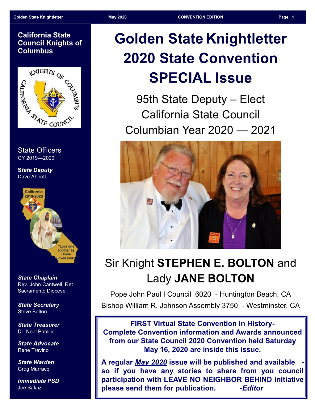 Golden Stateknightletter 2020 State Convention SPECIAL Issue