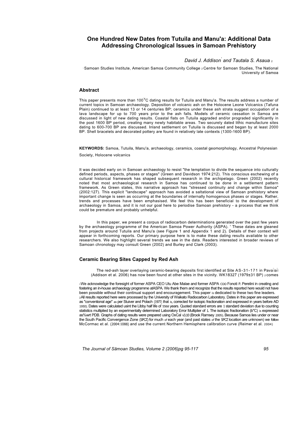 One Hundred New Dates from Tutuila and Manu'a: Additional Data Addressing Chronological Issues in Samoan Prehistory