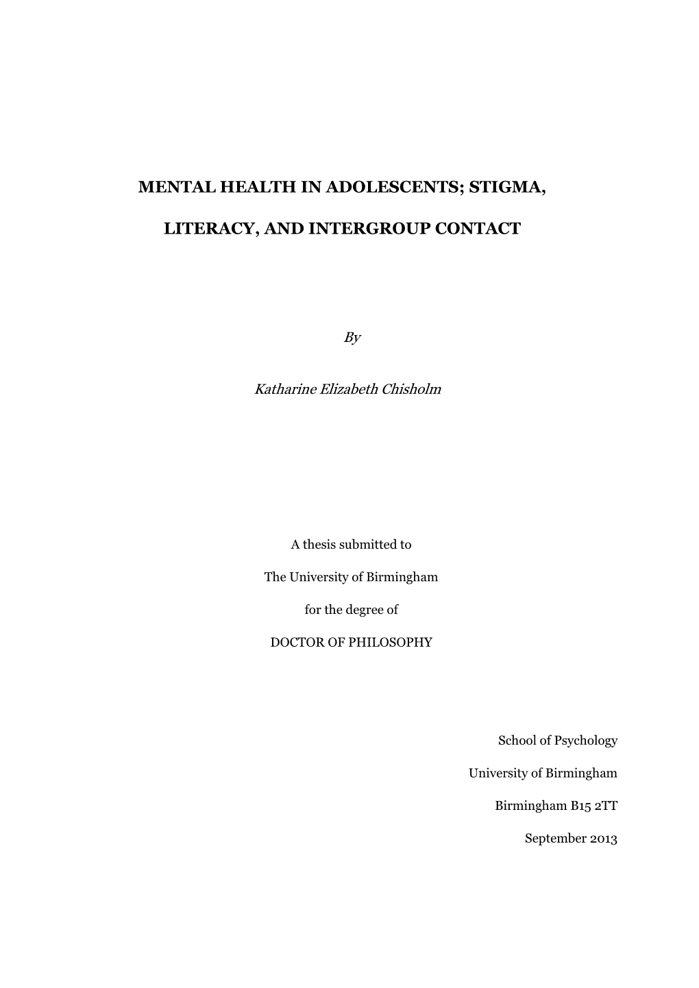 Mental Health in Adolescents; Stigma