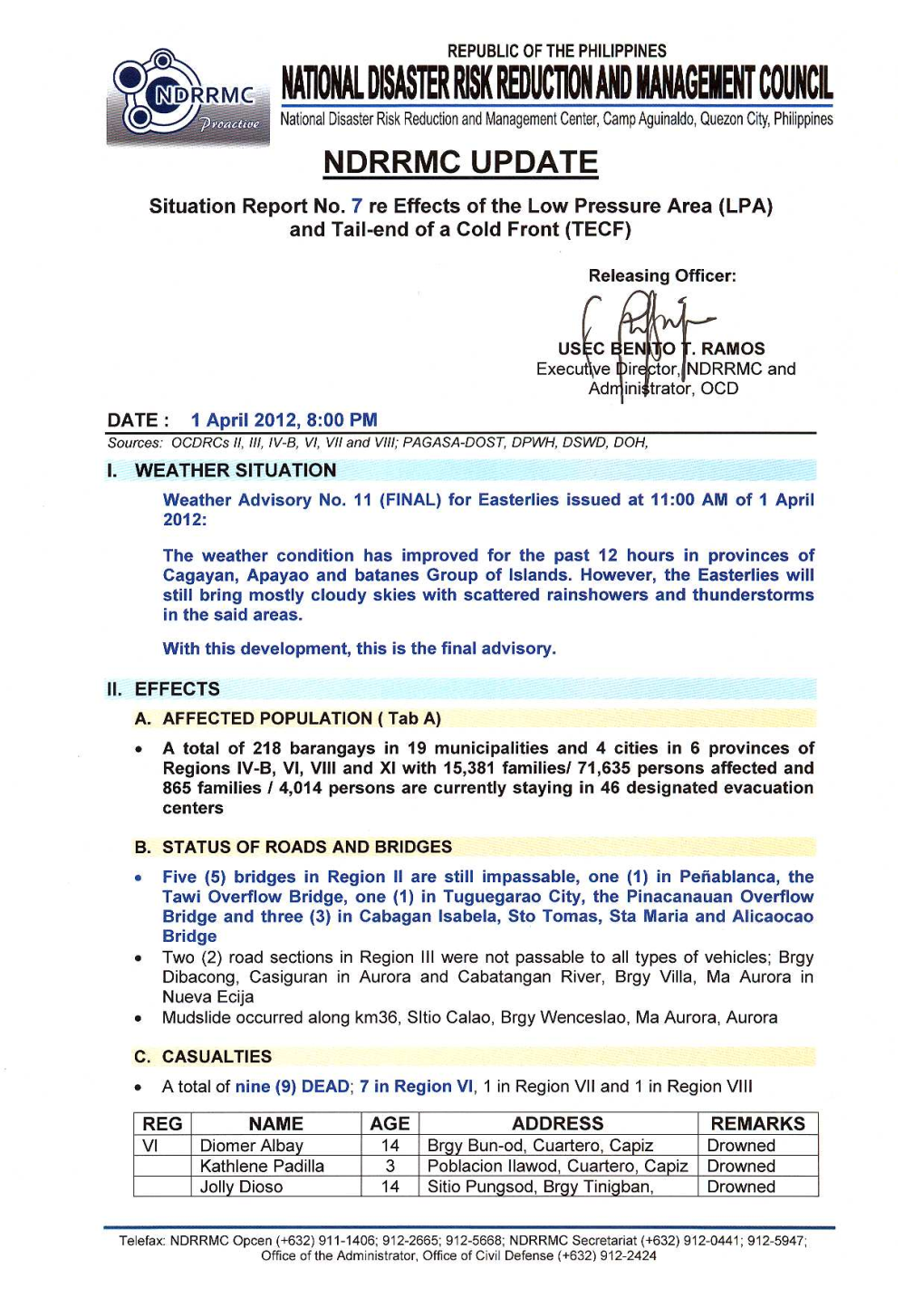 NDRRMC Update Sitrep No 14 TECF