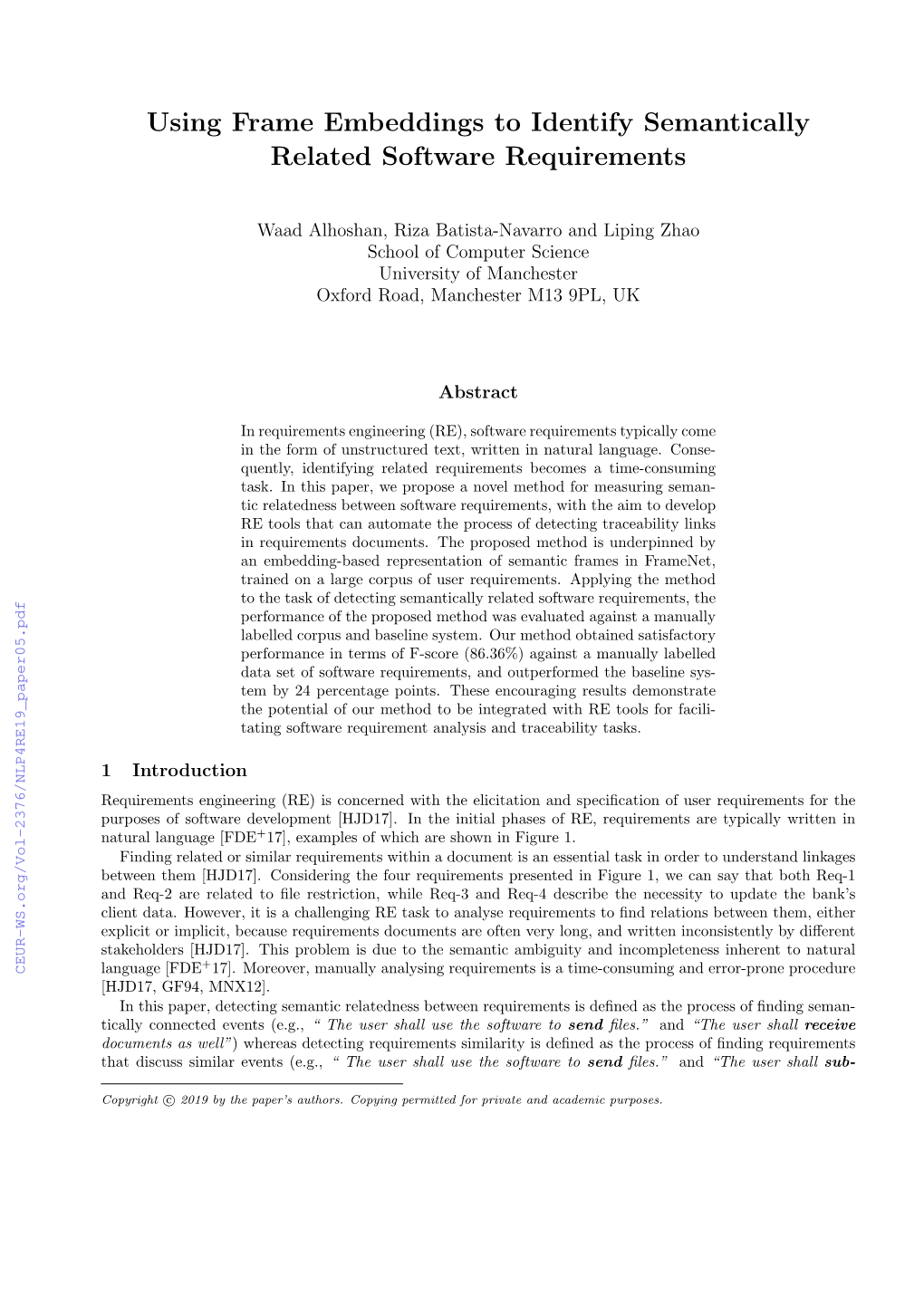 Using Frame Embeddings to Identify Semantically Related Software Requirements