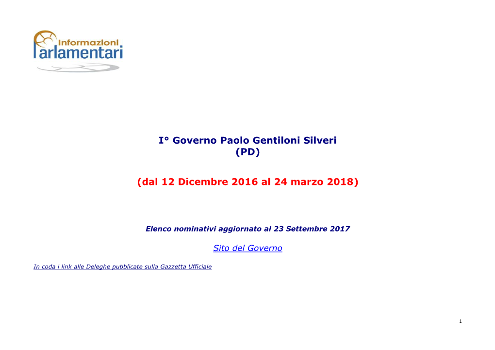 I° Governo Paolo Gentiloni Silveri (PD)