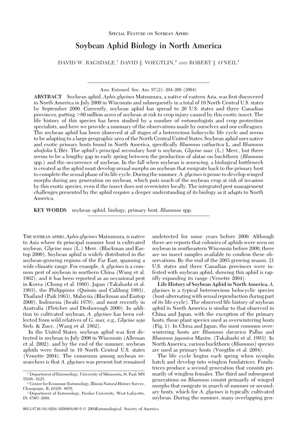 Soybean Aphid Biology in North America