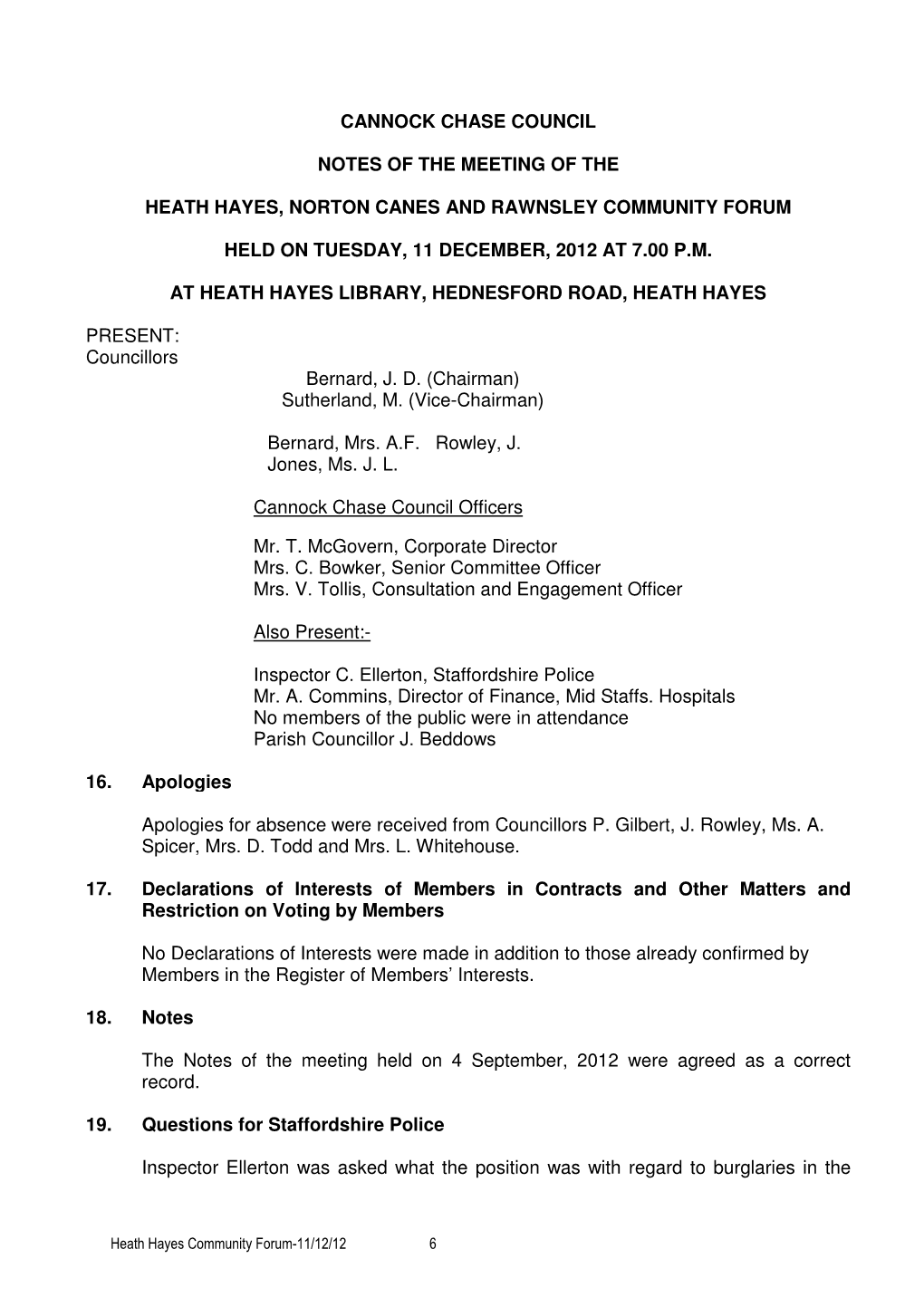 Cannock Chase Council Notes of the Meeting of the Heath