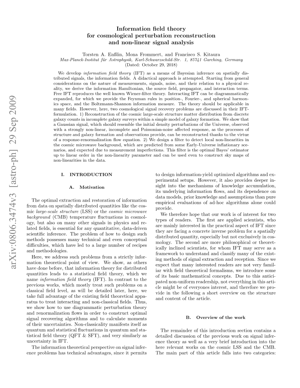 Information Field Theory for Cosmological Perturbation