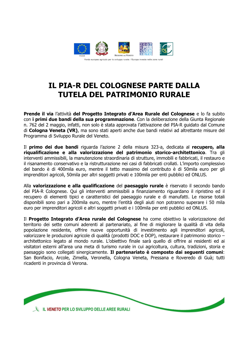 Il Pia-R Del Colognese Parte Dalla Tutela Del Patrimonio Rurale