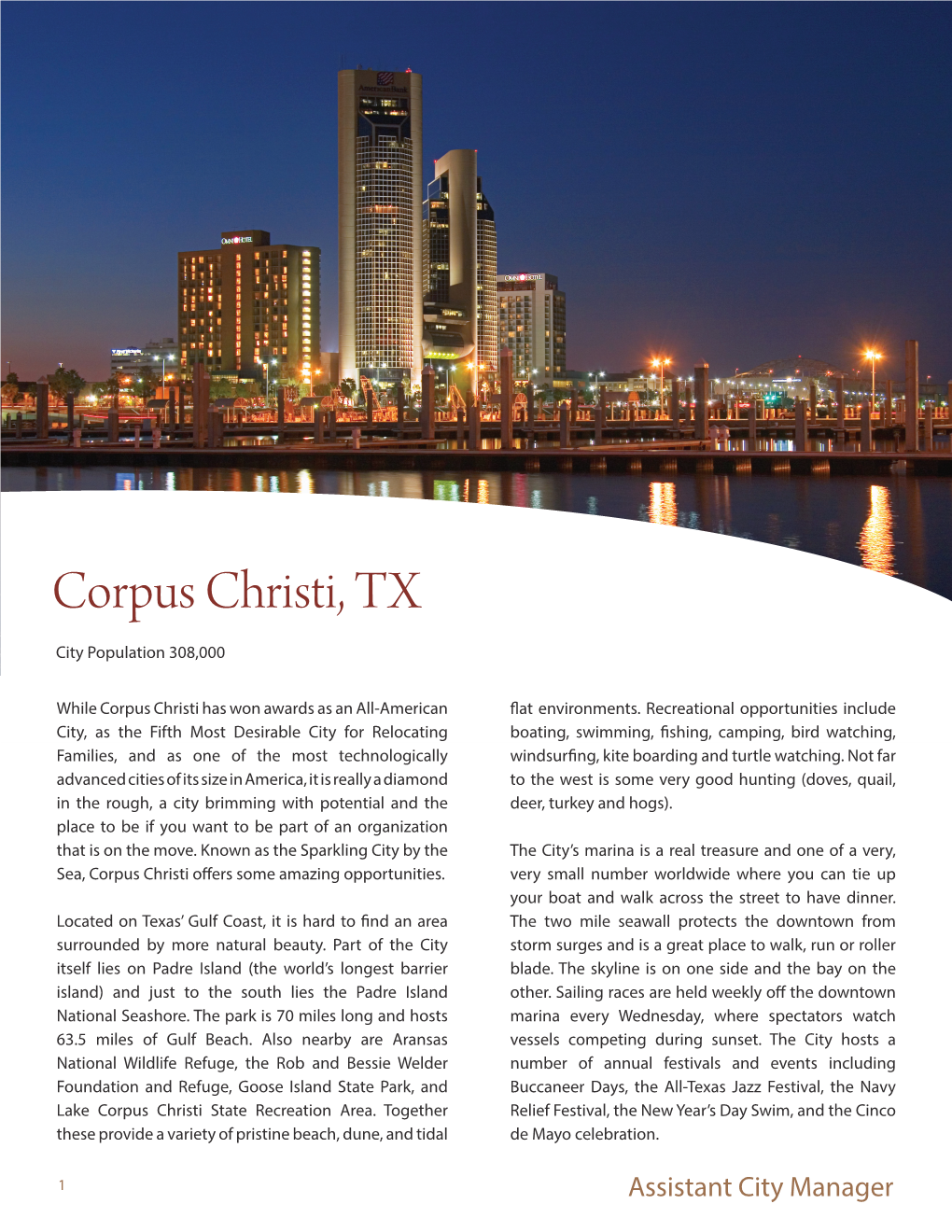 Corpus Christi, TX City Population 308,000