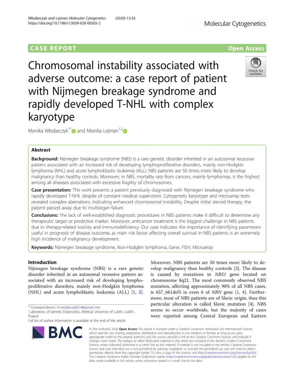 Chromosomal Instability Associated with Adverse Outcome: a Case