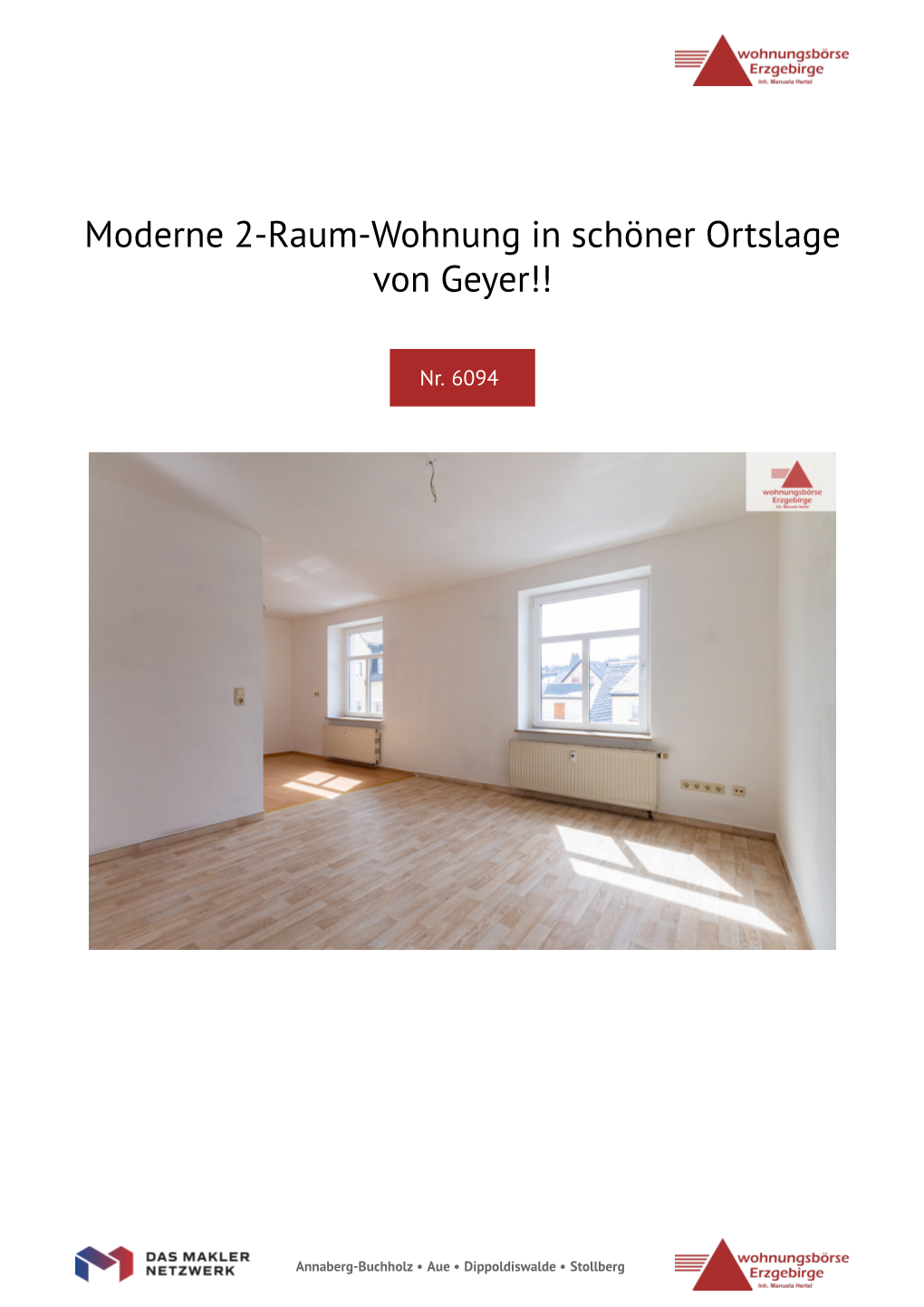 Moderne 2-Raum-Wohnung in Schöner Ortslage Von Geyer!!