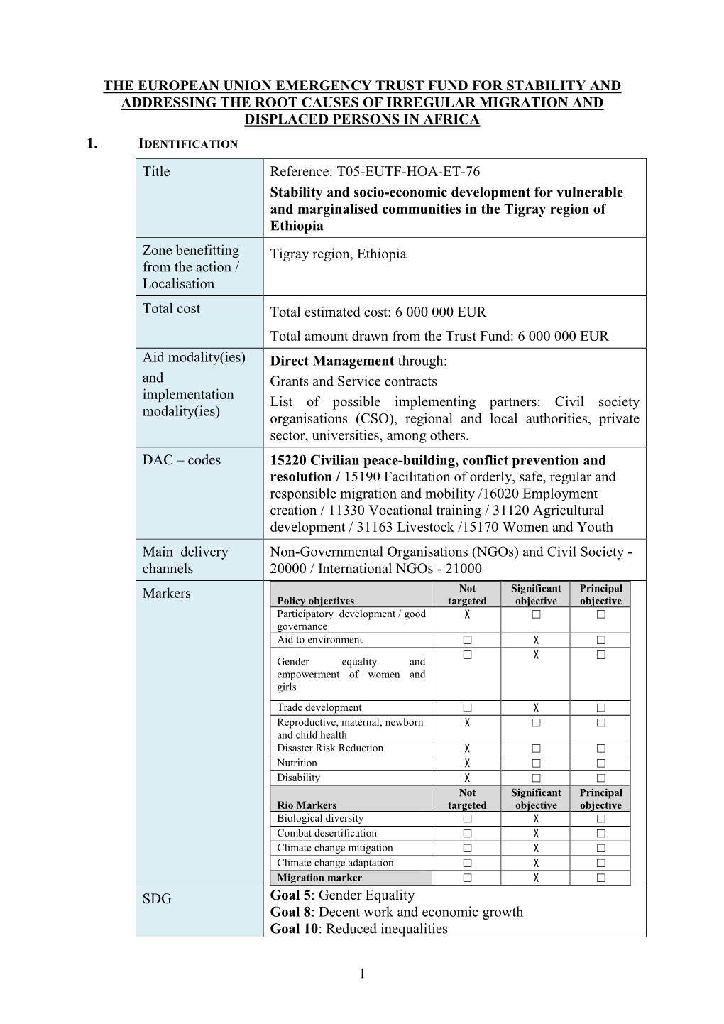 1 the European Union Emergency Trust Fund For