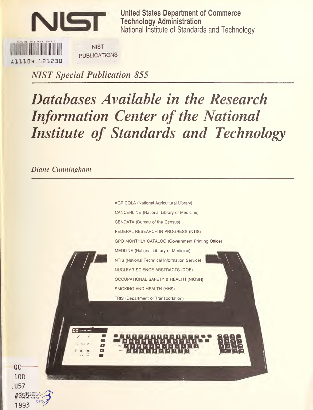 Databases Available in the Research Information Center of the National Institute of Standards and Technology