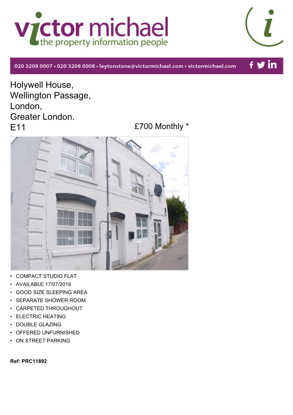 Holywell House, Wellington Passage, London, Greater London. E11 £700 Monthly *