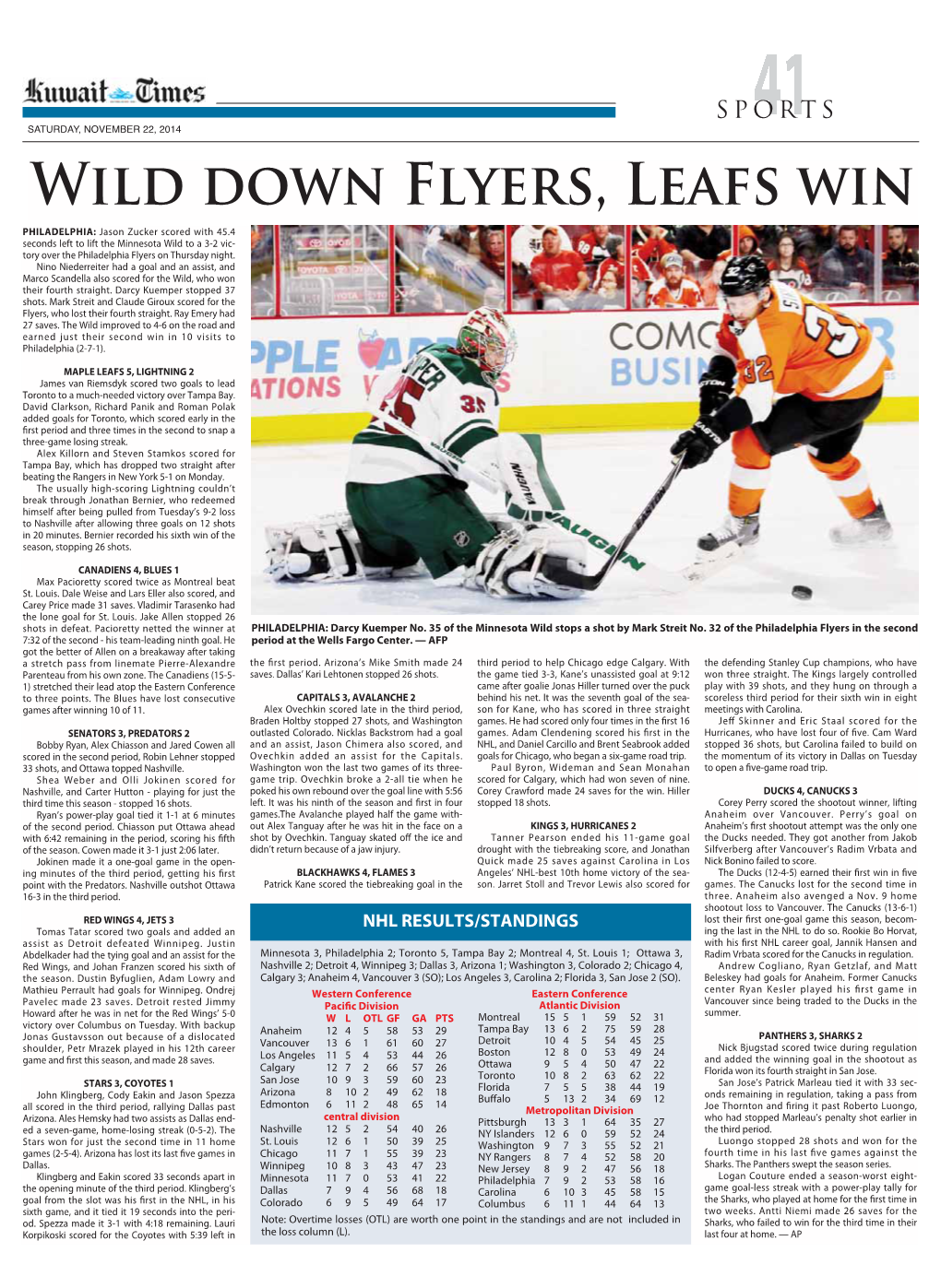 Wild Down Flyers, Leafs Win