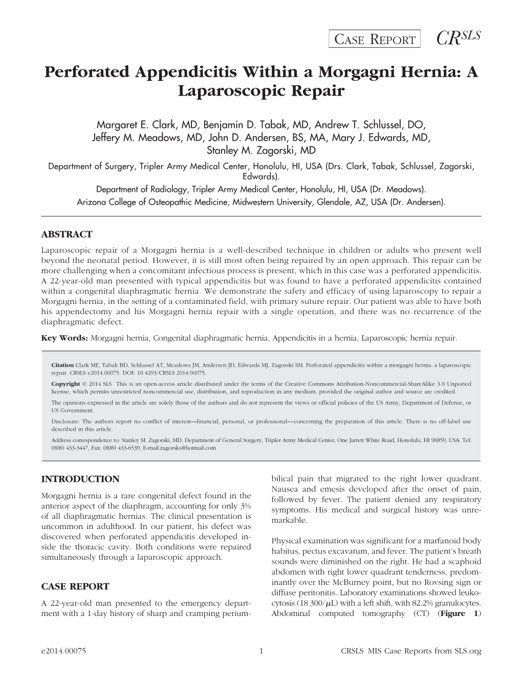 Perforated Appendicitis Within a Morgagni Hernia: a Laparoscopic Repair