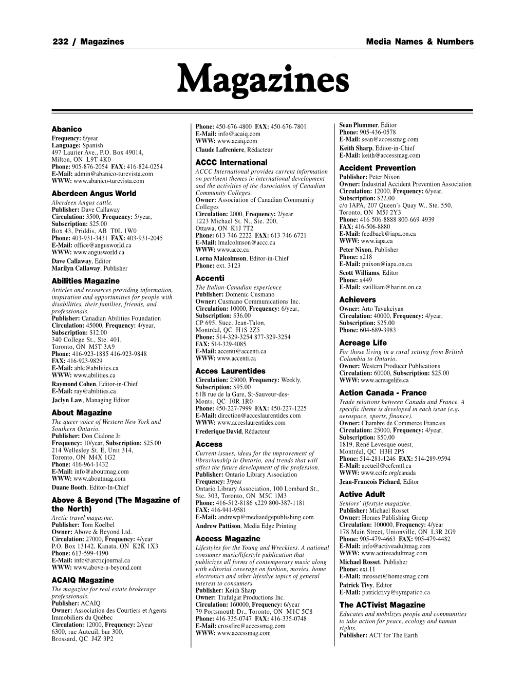 Magazines Media Names & Numbers Magazinesmagazines