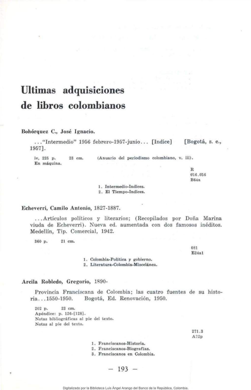 Ultimas Adquisiciones De Libros Colombianos