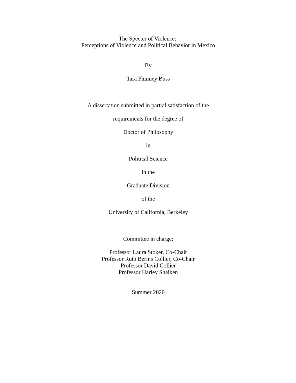 Perceptions of Violence and Political Behavior in Mexico