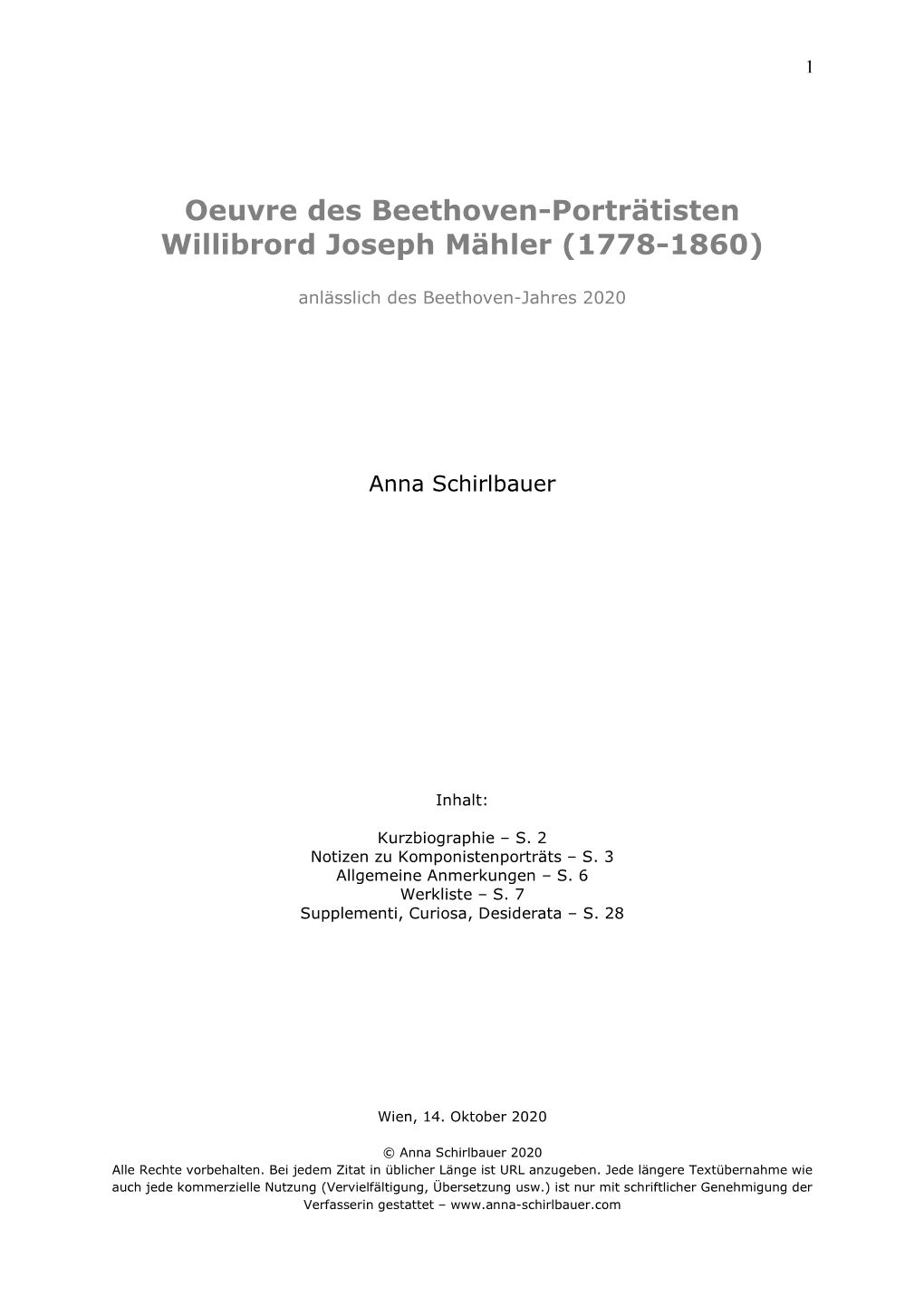 Oeuvre Des Beethoven-Porträtisten Willibrord Joseph Mähler (1778-1860)
