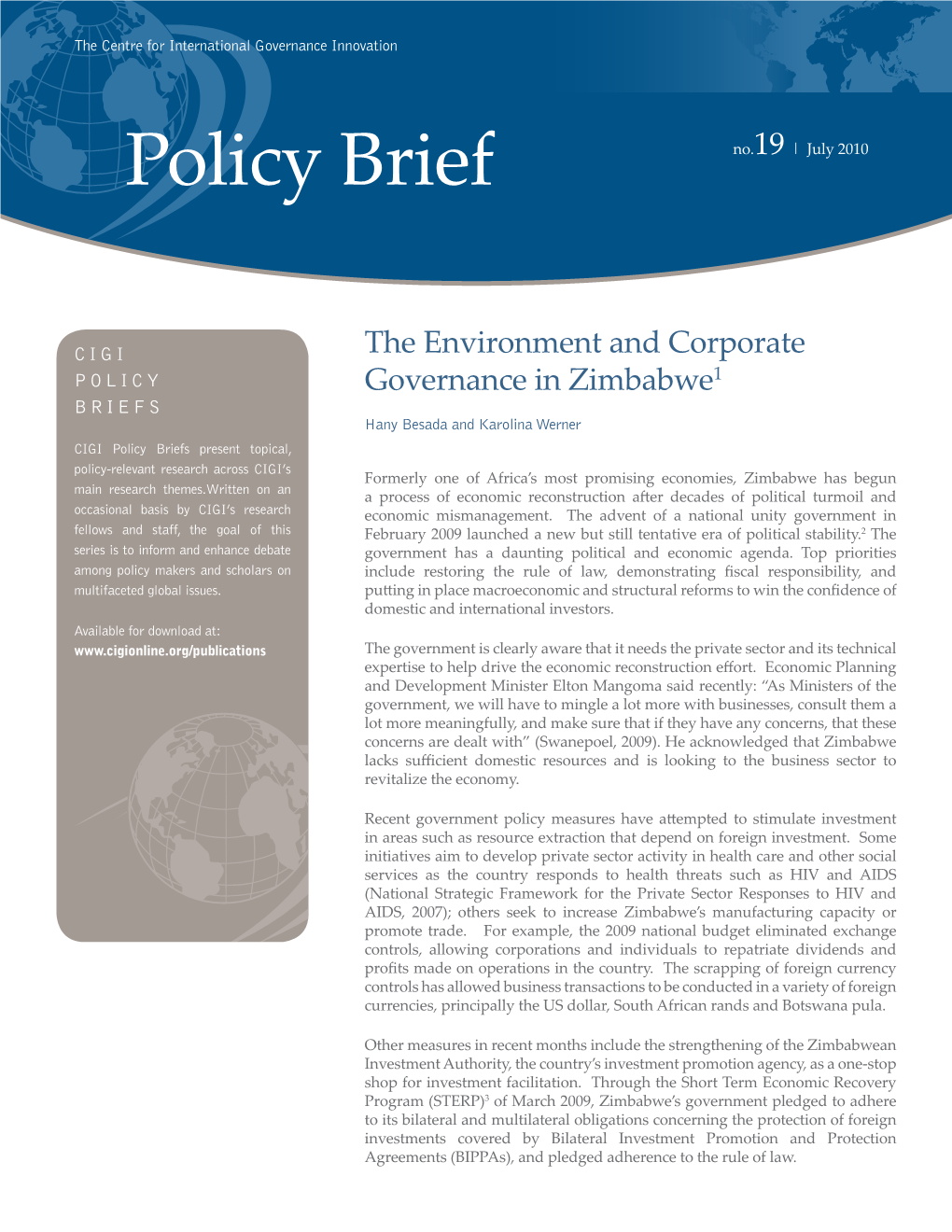 The Environment and Corporate Governance in Zimbabwe