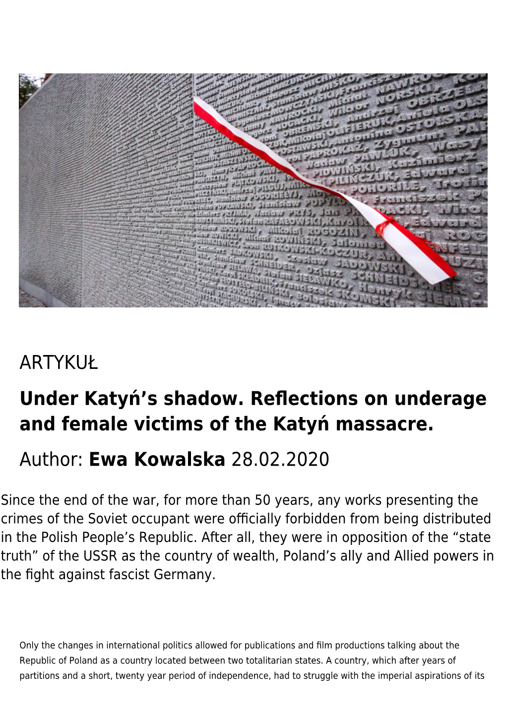 ARTYKUŁ Under Katyń's Shadow. Reflections on Underage And