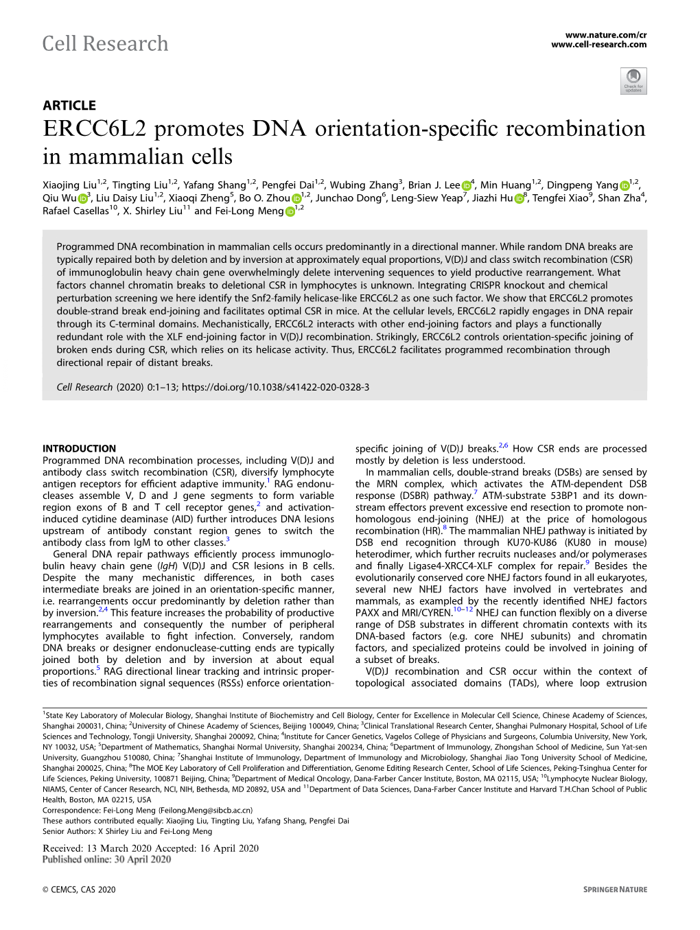 ERCC6L2 Promotes DNA Orientation-Specific Recombination