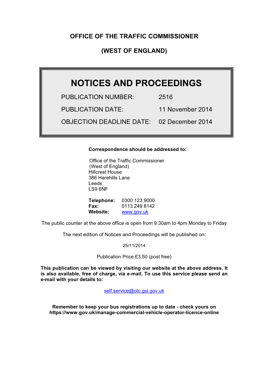 Notices and Proceedings 11 November 2014