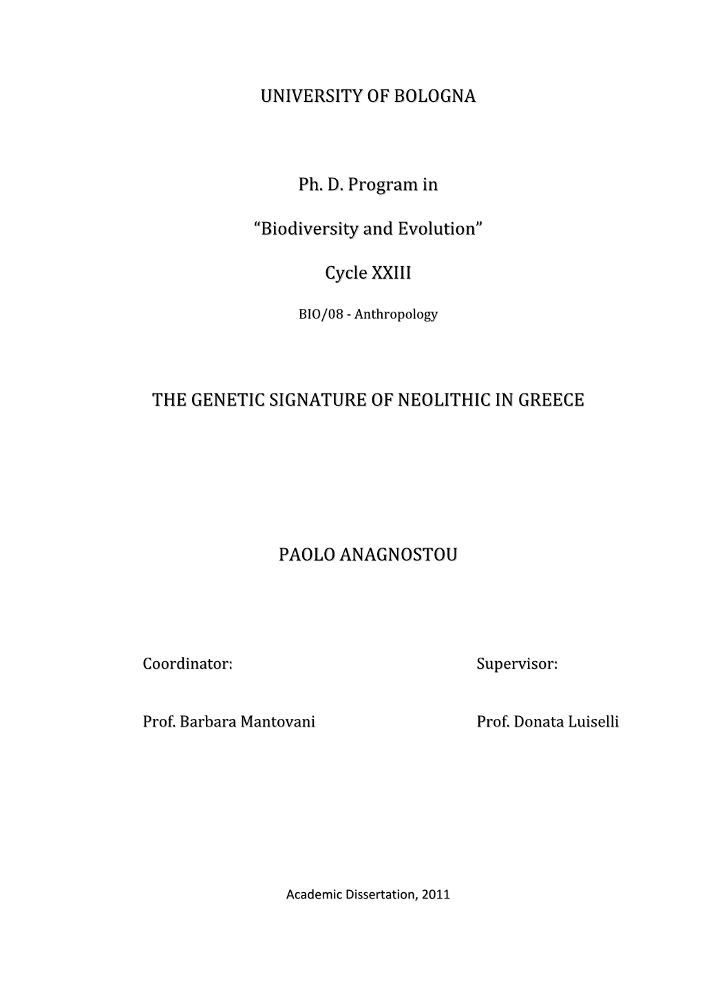 Cycle XXIII the GENETIC SIGNATURE of NEOLITHIC IN