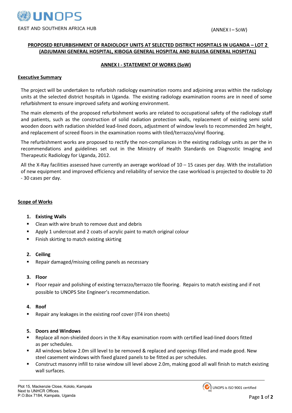 Proposed Refurbishment of Radiology Units at Selected