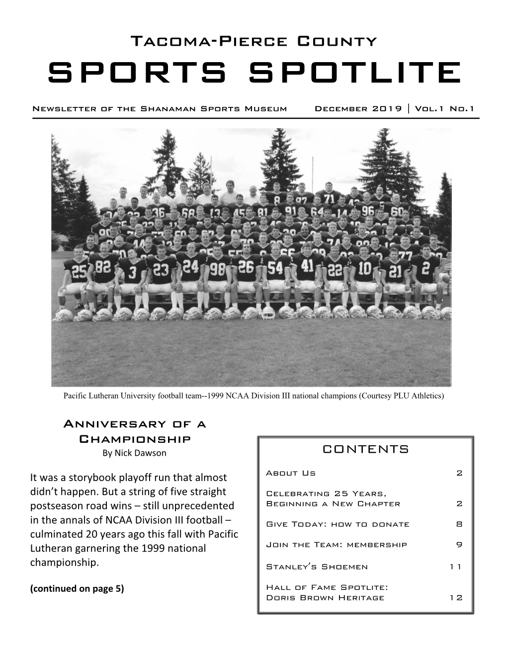 Sports Spotlite Vol. 1 No. 1, December 2019