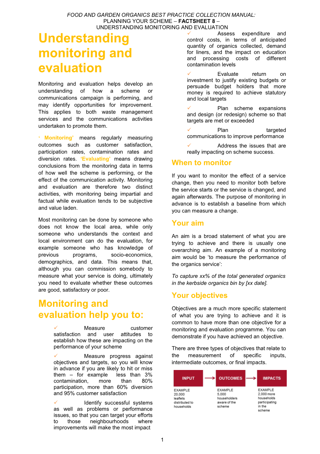 Understanding Monitoring and Evaluation - Fact Sheet