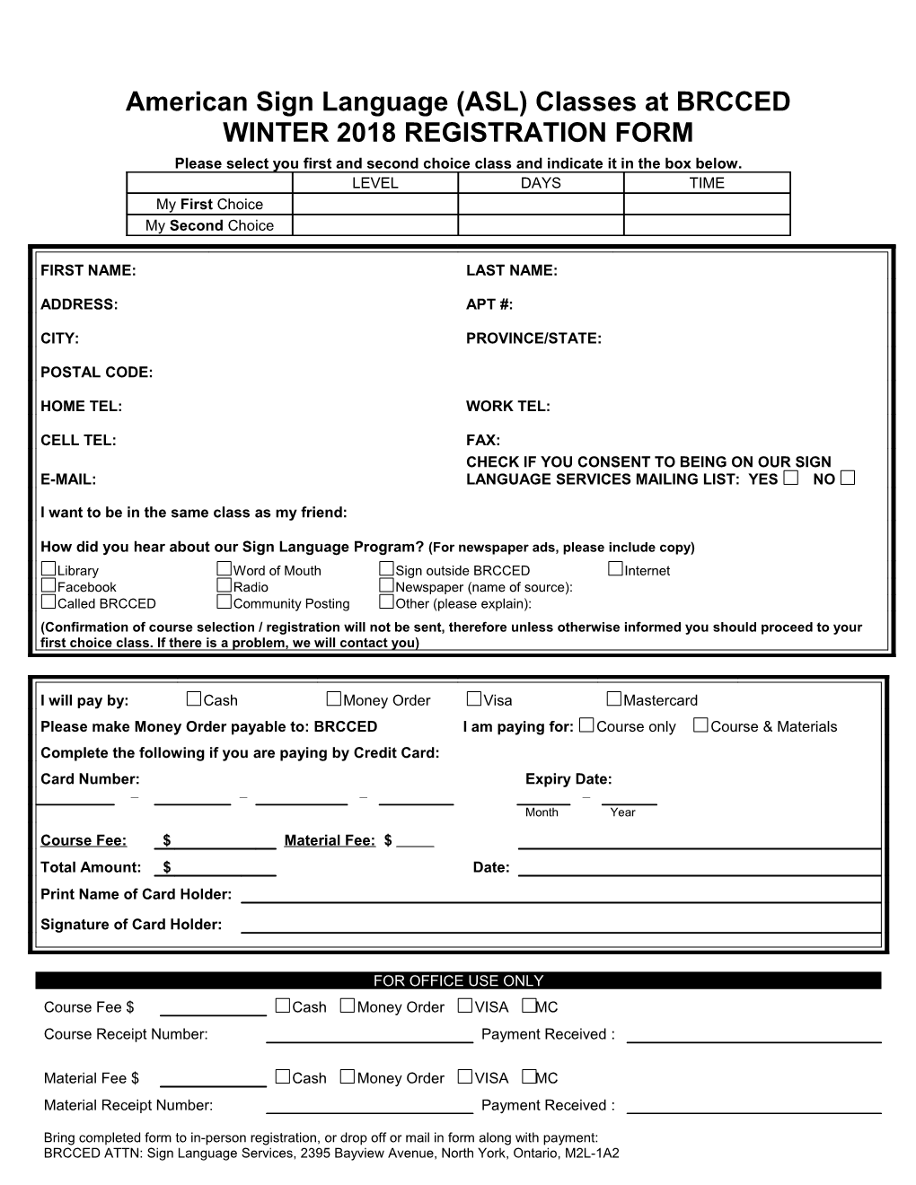 BRCD ASL Class Registration Form