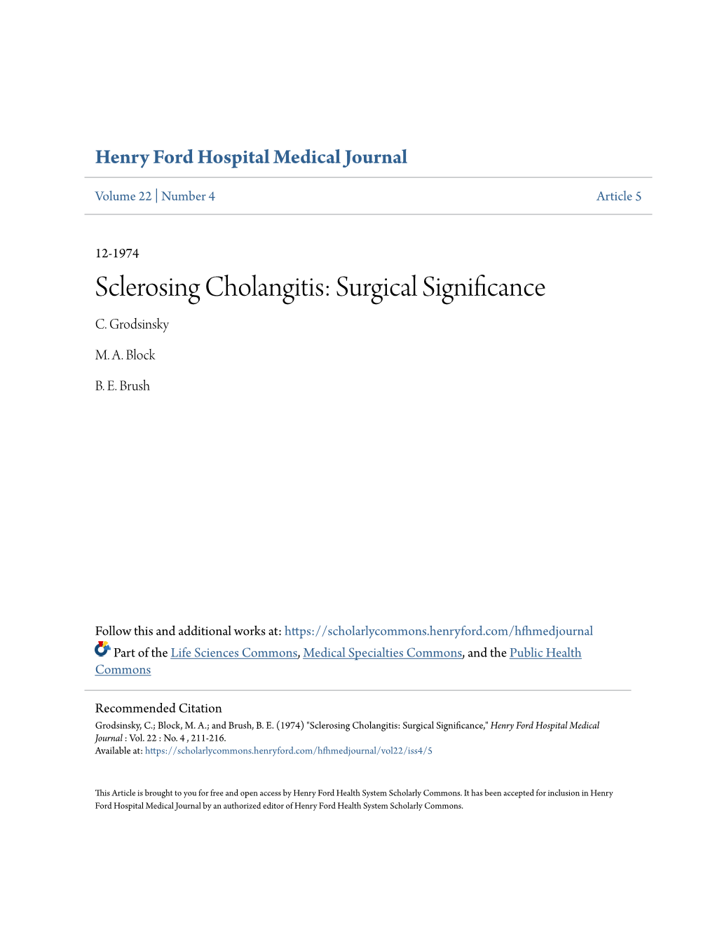 Sclerosing Cholangitis: Surgical Significance C