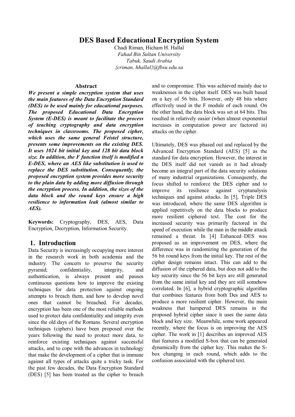 DES Based Educational Encryption System Chadi Riman, Hicham H