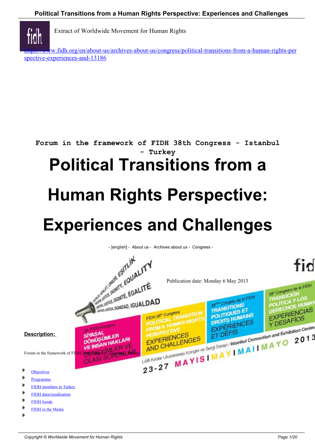 Political Transitions from a Human Rights Perspective: Experiences and Challenges