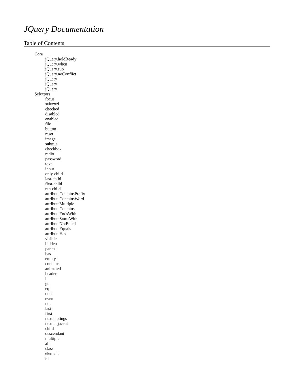 Jquery Documentation