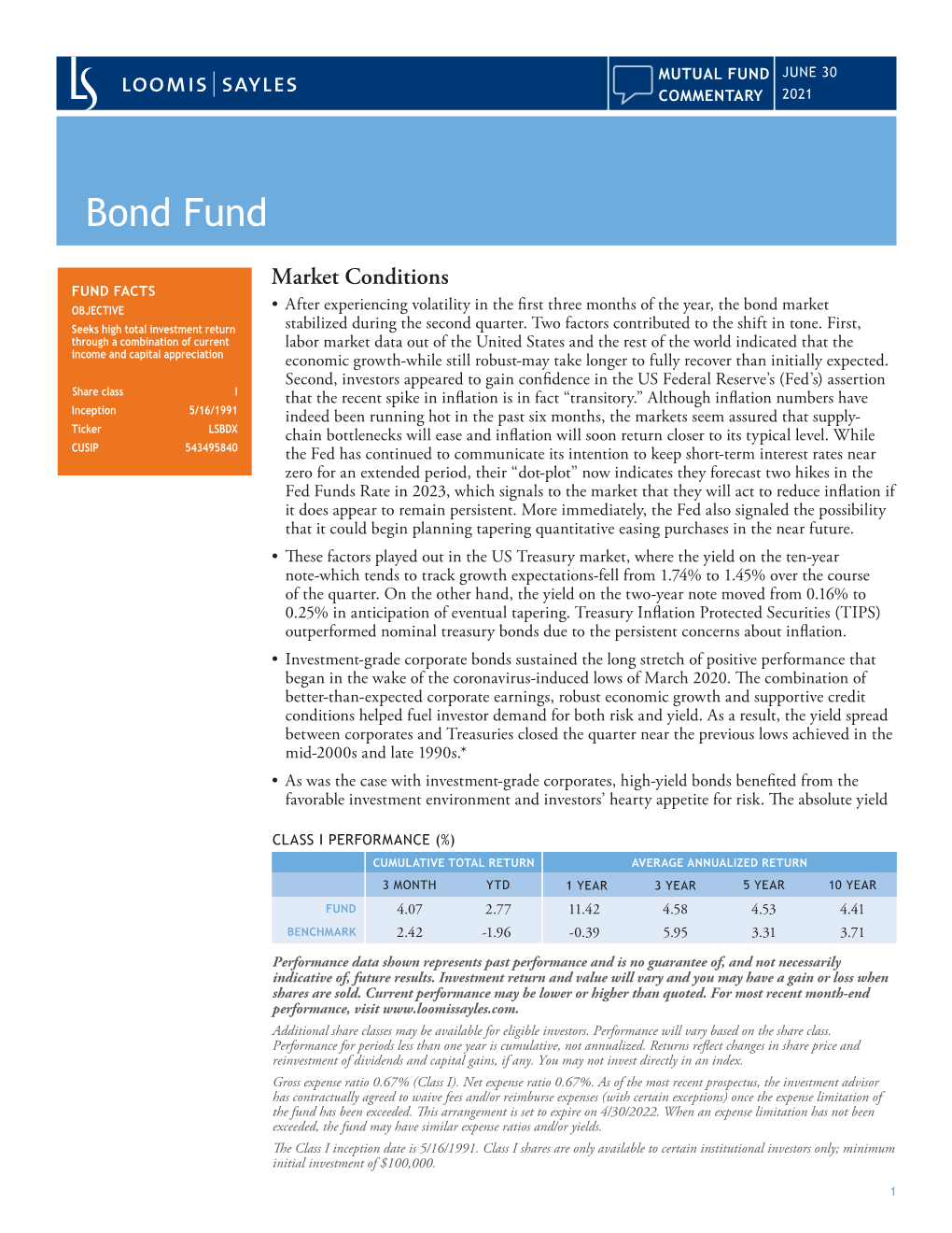 Bond Fund Commentary