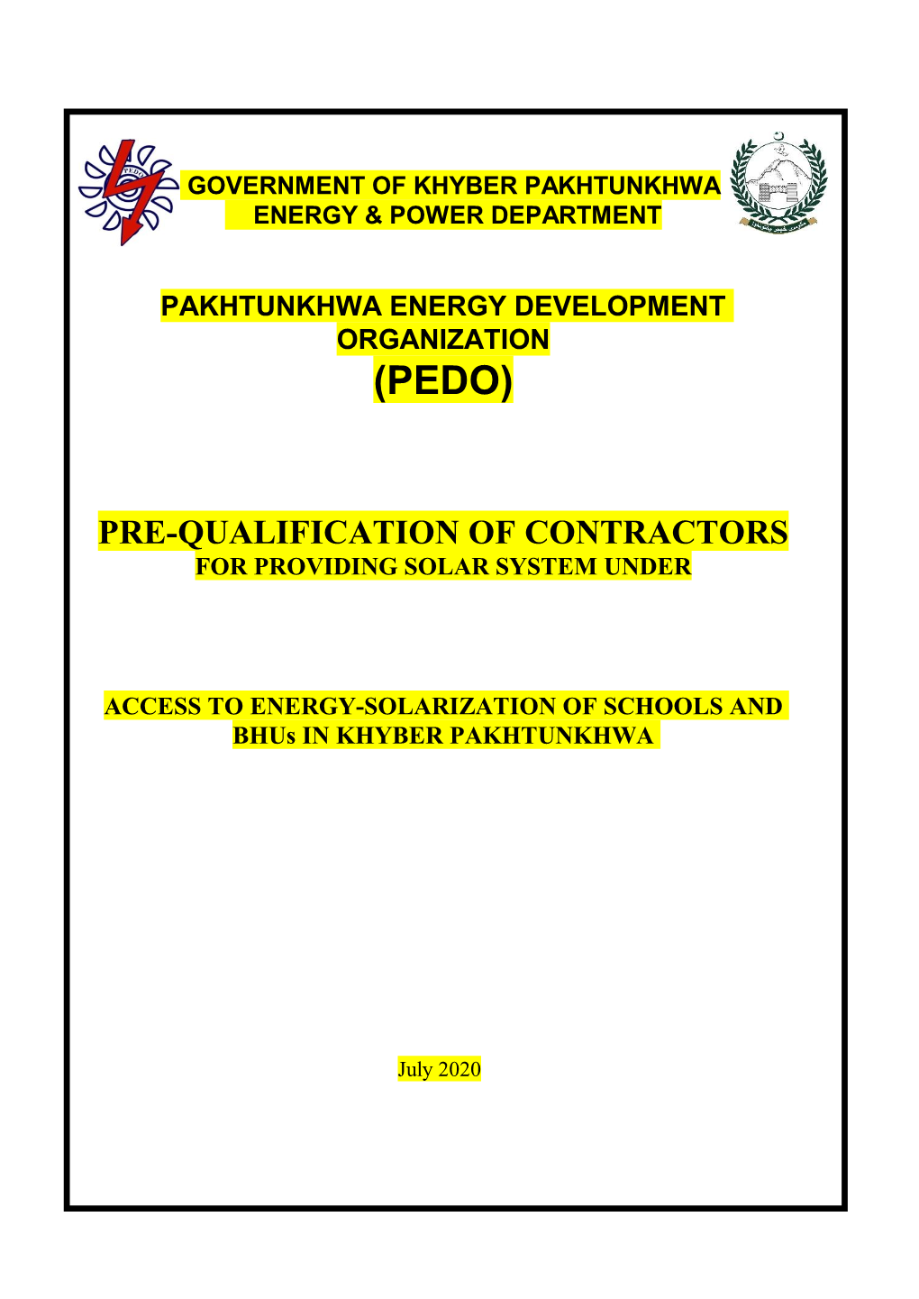 Pre-Qualification of Contractors for Providing Solar System Under