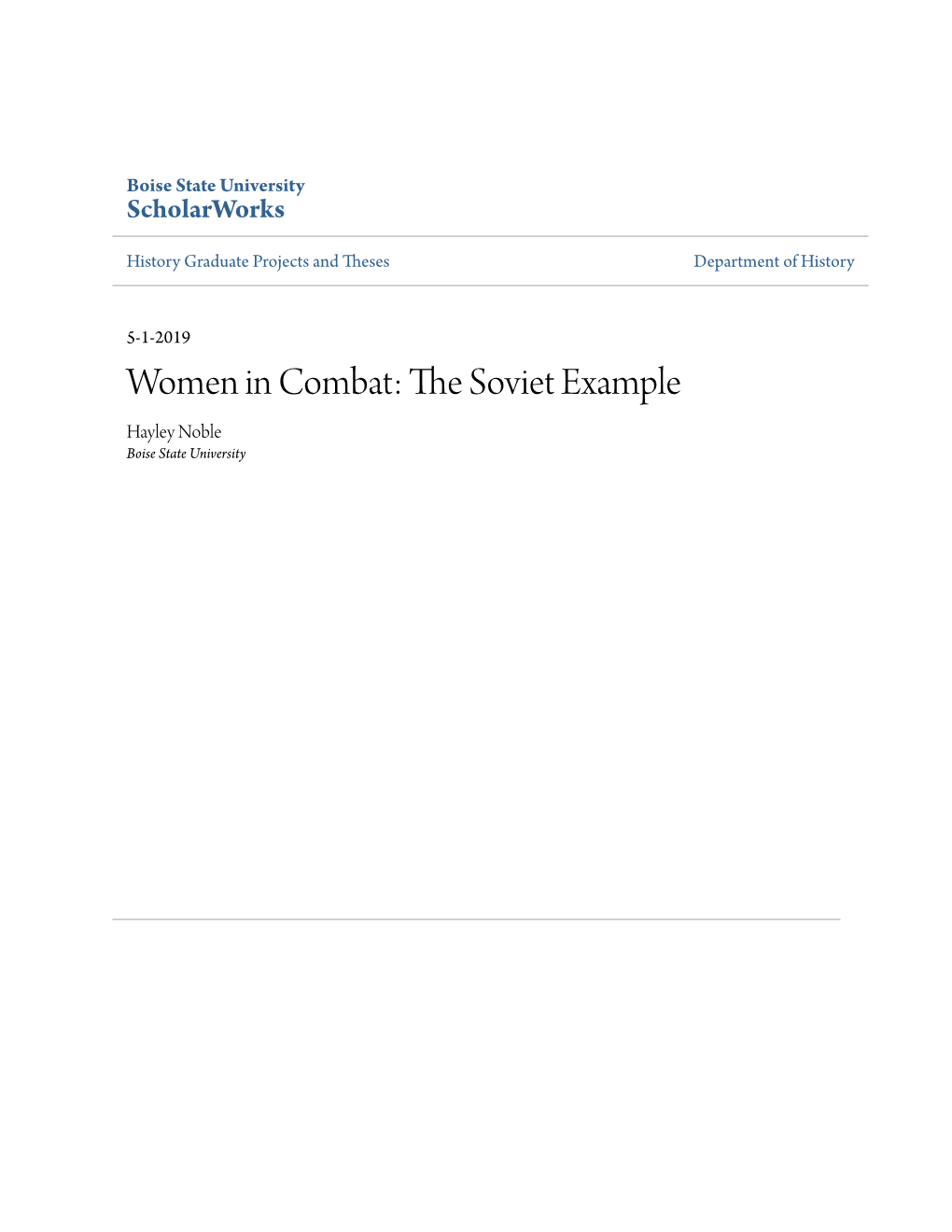 Women in Combat: the Soviet Example