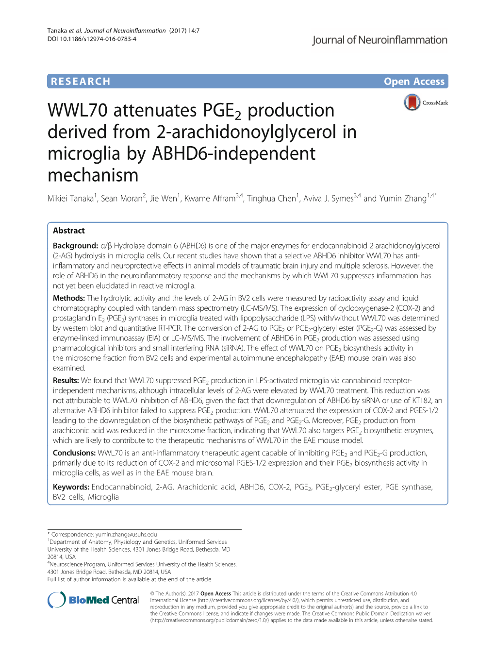 WWL70 Attenuates PGE2 Production Derived from 2