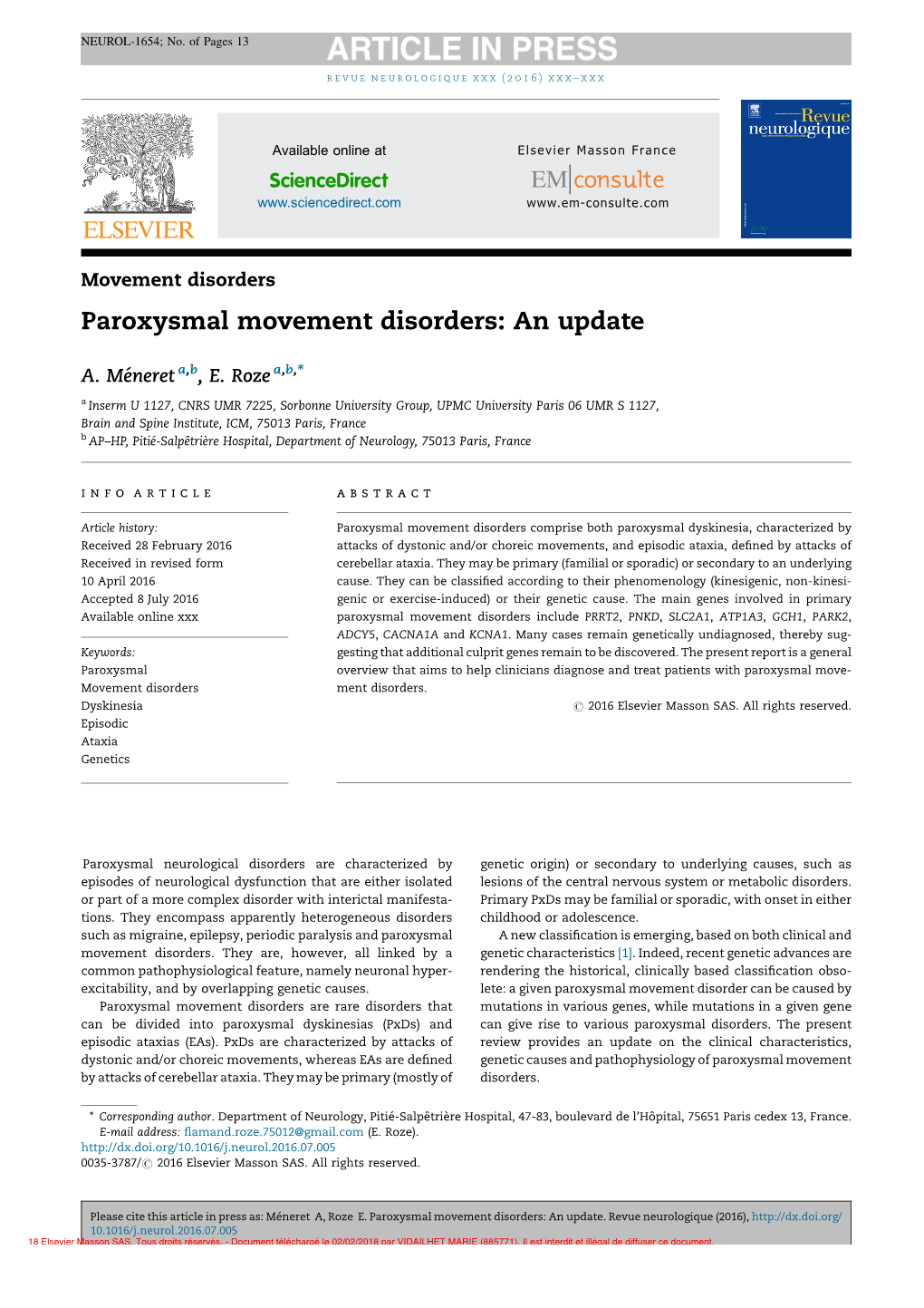 Paroxysmal Movement Disorders Update