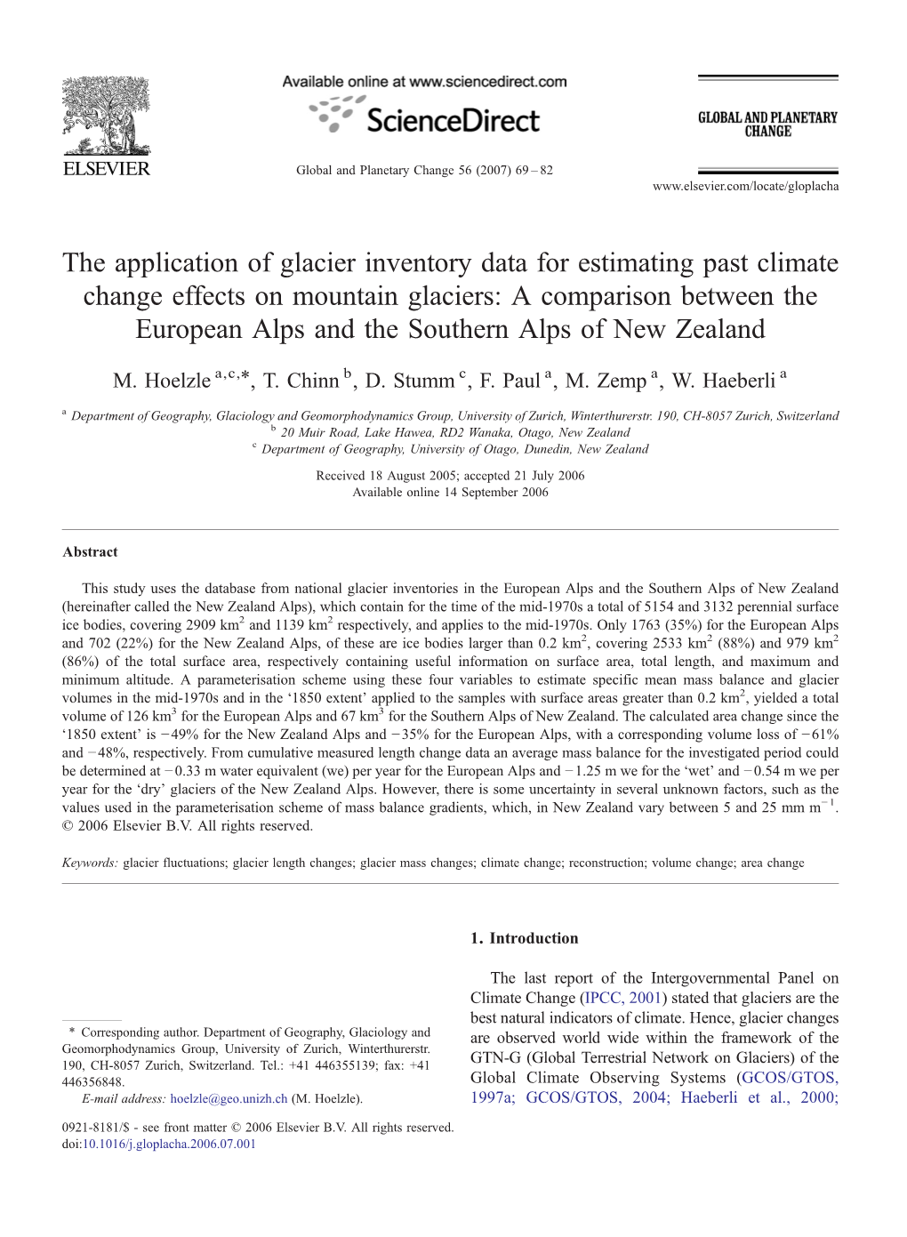 The Application of Glacier Inventory Data for Estimating Past Climate